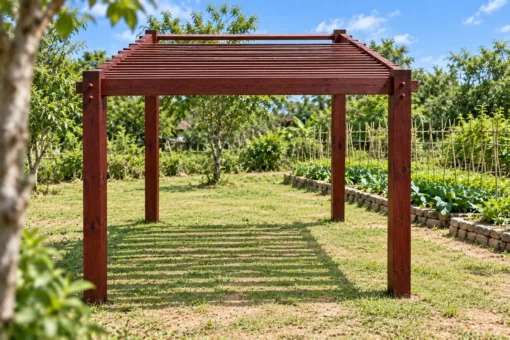 Giàn Hoa Pergola P58 - Nan Mái Dày Dần Từ Trước Ra Sau, Gỗ Thông Màu Nâu Đỏ Giàn Hoa Pergola P58 - Nan Mái Dày Dần Từ Trước Ra Sau, Gỗ Thông Màu Nâu Đỏ