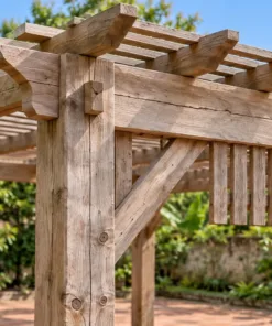 Giàn Hoa Pergola P60 - Lam Đứng Treo Dưới Dầm Thành Rèm Cố Định, Gỗ Thông Màu Vintage