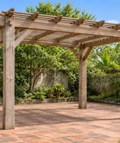 Giàn Hoa Pergola P60 - Lam Đứng Treo Dưới Dầm Thành Rèm Cố Định, Gỗ Thông Màu Vintage