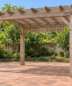 Giàn Hoa Pergola P60 - Lam Đứng Treo Dưới Dầm Thành Rèm Cố Định, Gỗ Thông Màu Vintage