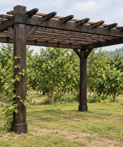 Giàn Hoa Pergola P61 - Cột Bát Giác Vát Cạnh, Gỗ Thông Màu Gỗ Cháy