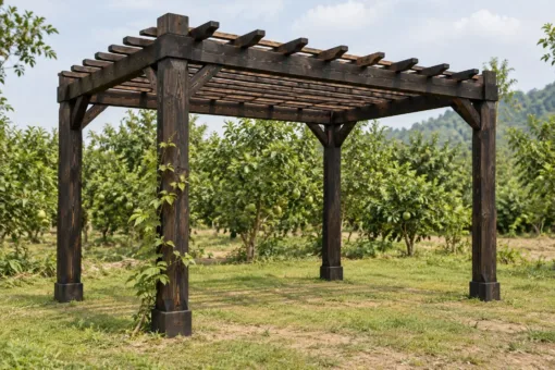 Giàn Hoa Pergola P61 - Cột Bát Giác Vát Cạnh, Gỗ Thông Màu Gỗ Cháy Giàn Hoa Pergola P61 - Cột Bát Giác Vát Cạnh, Gỗ Thông Màu Gỗ Cháy