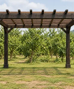 Giàn Hoa Pergola P61 - Cột Bát Giác Vát Cạnh, Gỗ Thông Màu Gỗ Cháy