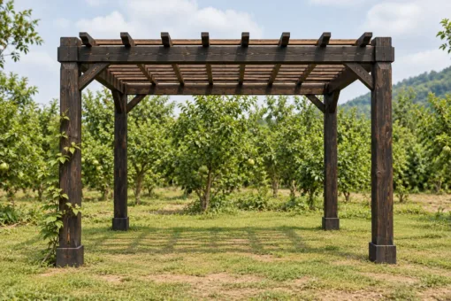 Giàn Hoa Pergola P61 - Cột Bát Giác Vát Cạnh, Gỗ Thông Màu Gỗ Cháy Giàn Hoa Pergola P61 - Cột Bát Giác Vát Cạnh, Gỗ Thông Màu Gỗ Cháy