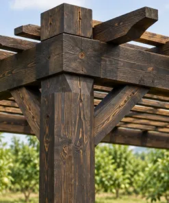 Giàn Hoa Pergola P61 - Cột Bát Giác Vát Cạnh, Gỗ Thông Màu Gỗ Cháy