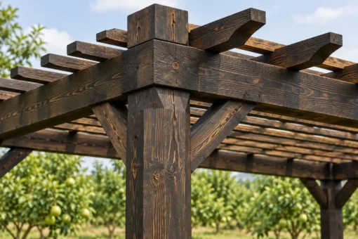 Giàn Hoa Pergola P61 - Cột Bát Giác Vát Cạnh, Gỗ Thông Màu Gỗ Cháy Giàn Hoa Pergola P61 - Cột Bát Giác Vát Cạnh, Gỗ Thông Màu Gỗ Cháy
