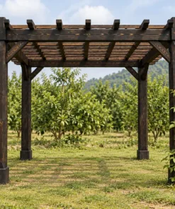 Giàn Hoa Pergola P61 - Cột Bát Giác Vát Cạnh, Gỗ Thông Màu Gỗ Cháy