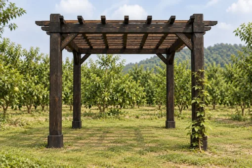 Giàn Hoa Pergola P61 - Cột Bát Giác Vát Cạnh, Gỗ Thông Màu Gỗ Cháy Giàn Hoa Pergola P61 - Cột Bát Giác Vát Cạnh, Gỗ Thông Màu Gỗ Cháy