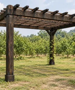 Giàn Hoa Pergola P61 - Cột Bát Giác Vát Cạnh, Gỗ Thông Màu Gỗ Cháy