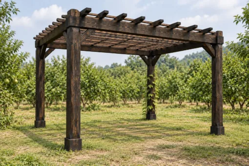 Giàn Hoa Pergola P61 - Cột Bát Giác Vát Cạnh, Gỗ Thông Màu Gỗ Cháy Giàn Hoa Pergola P61 - Cột Bát Giác Vát Cạnh, Gỗ Thông Màu Gỗ Cháy