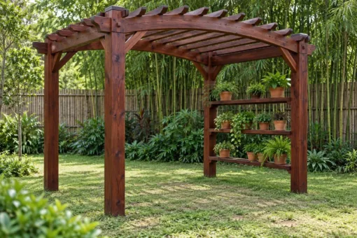 Giàn Hoa Pergola P62 - Một Mặt Kệ Chậu Cây Nhiều Tầng, Gỗ Thông Màu Nâu Đỏ Giàn Hoa Pergola P62 - Một Mặt Kệ Chậu Cây Nhiều Tầng, Gỗ Thông Màu Nâu Đỏ