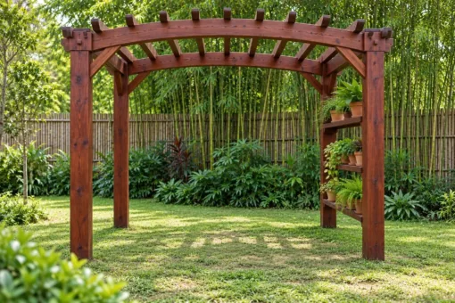 Giàn Hoa Pergola P62 - Một Mặt Kệ Chậu Cây Nhiều Tầng, Gỗ Thông Màu Nâu Đỏ Giàn Hoa Pergola P62 - Một Mặt Kệ Chậu Cây Nhiều Tầng, Gỗ Thông Màu Nâu Đỏ