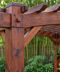 Giàn Hoa Pergola P62 - Một Mặt Kệ Chậu Cây Nhiều Tầng, Gỗ Thông Màu Nâu Đỏ