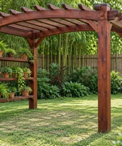 Giàn Hoa Pergola P62 - Một Mặt Kệ Chậu Cây Nhiều Tầng, Gỗ Thông Màu Nâu Đỏ