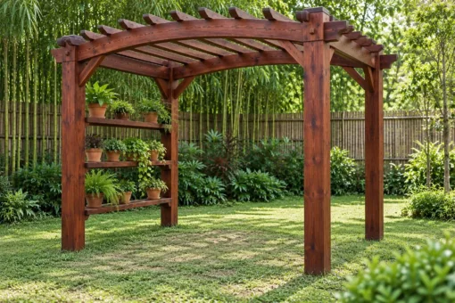 Giàn Hoa Pergola P62 - Một Mặt Kệ Chậu Cây Nhiều Tầng, Gỗ Thông Màu Nâu Đỏ Giàn Hoa Pergola P62 - Một Mặt Kệ Chậu Cây Nhiều Tầng, Gỗ Thông Màu Nâu Đỏ
