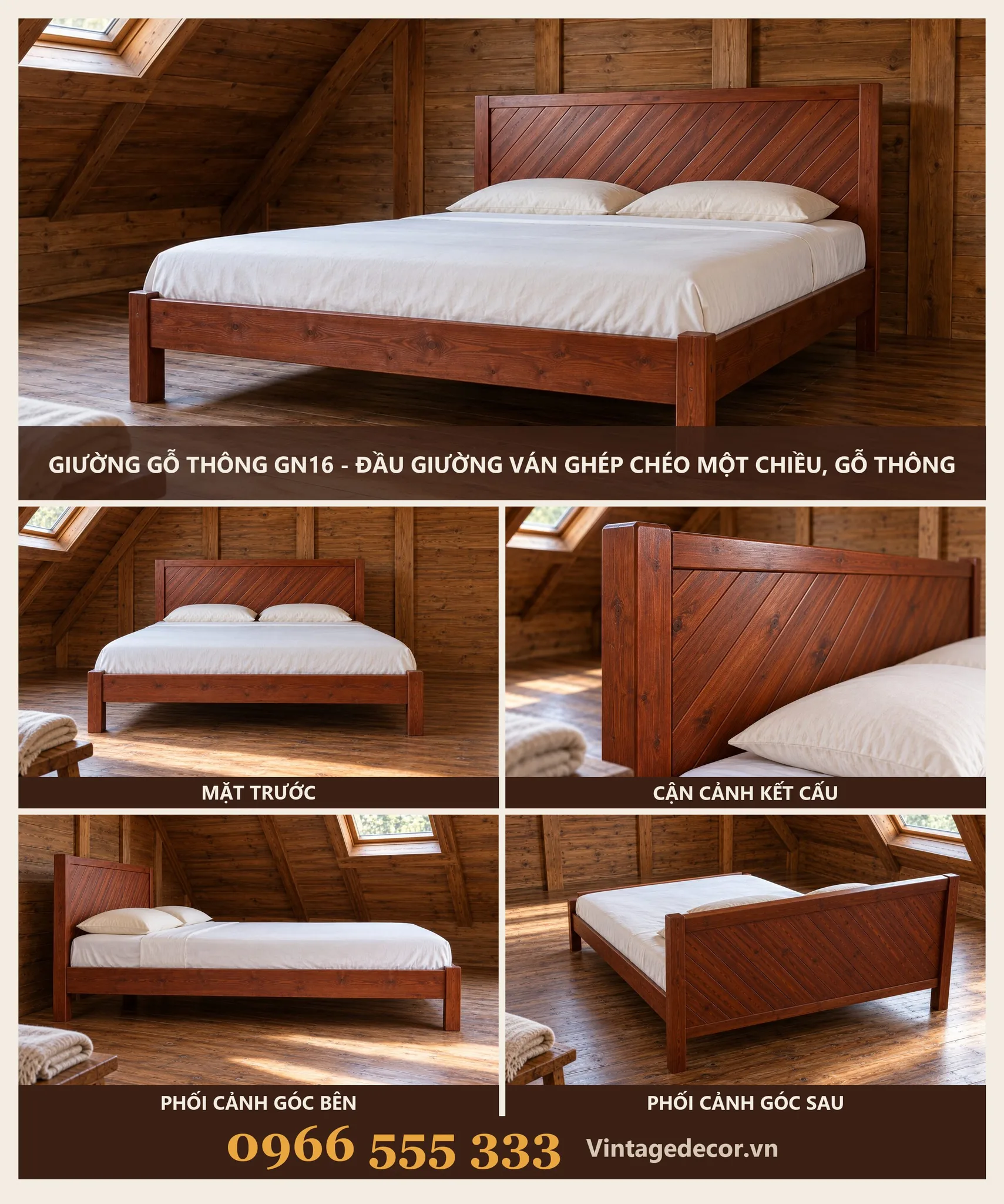 Giường Gỗ GN16 Đầu Giường Ván Ghép Chéo