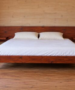 Giường Gỗ Thông GN17 - Đầu Giường Bản Rộng Liền Kệ Đầu Giường Hai Bên, Gỗ Thông