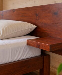 Giường Gỗ Thông GN17 - Đầu Giường Bản Rộng Liền Kệ Đầu Giường Hai Bên, Gỗ Thông
