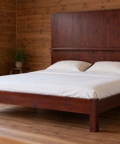 Giường Gỗ Thông GN18 - Đầu Giường Cao Có Gờ Kệ Ngang, Gỗ Thông