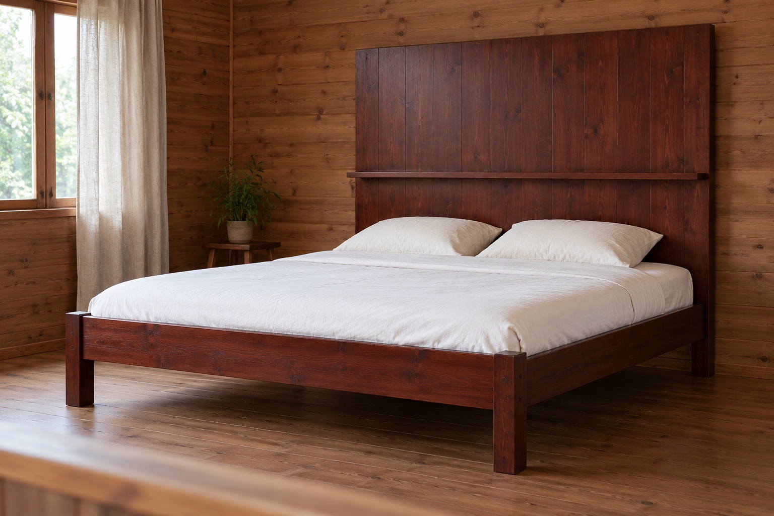 Giường Gỗ Thông GN18 - Đầu Giường Cao Có Gờ Kệ Ngang, Gỗ Thông Giường Gỗ Thông GN18 - Đầu Giường Cao Có Gờ Kệ Ngang, Gỗ Thông