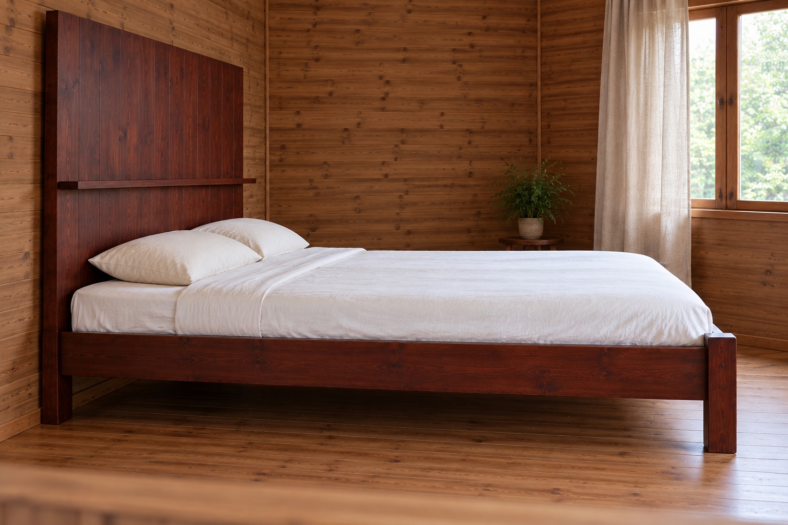 Giường Gỗ Thông GN18 - Đầu Giường Cao Có Gờ Kệ Ngang, Gỗ Thông Giường Gỗ Thông GN18 - Đầu Giường Cao Có Gờ Kệ Ngang, Gỗ Thông