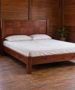 Giường Gỗ Thông GN19 - Đầu Giường Ván Ghép Ô Cờ So Le, Gỗ Thông