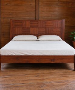 Giường Gỗ Thông GN19 - Đầu Giường Ván Ghép Ô Cờ So Le, Gỗ Thông