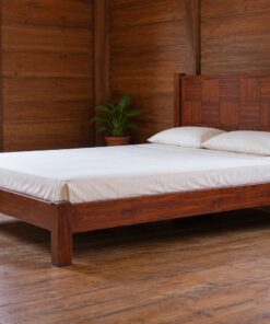 Giường Gỗ Thông GN19 - Đầu Giường Ván Ghép Ô Cờ So Le, Gỗ Thông