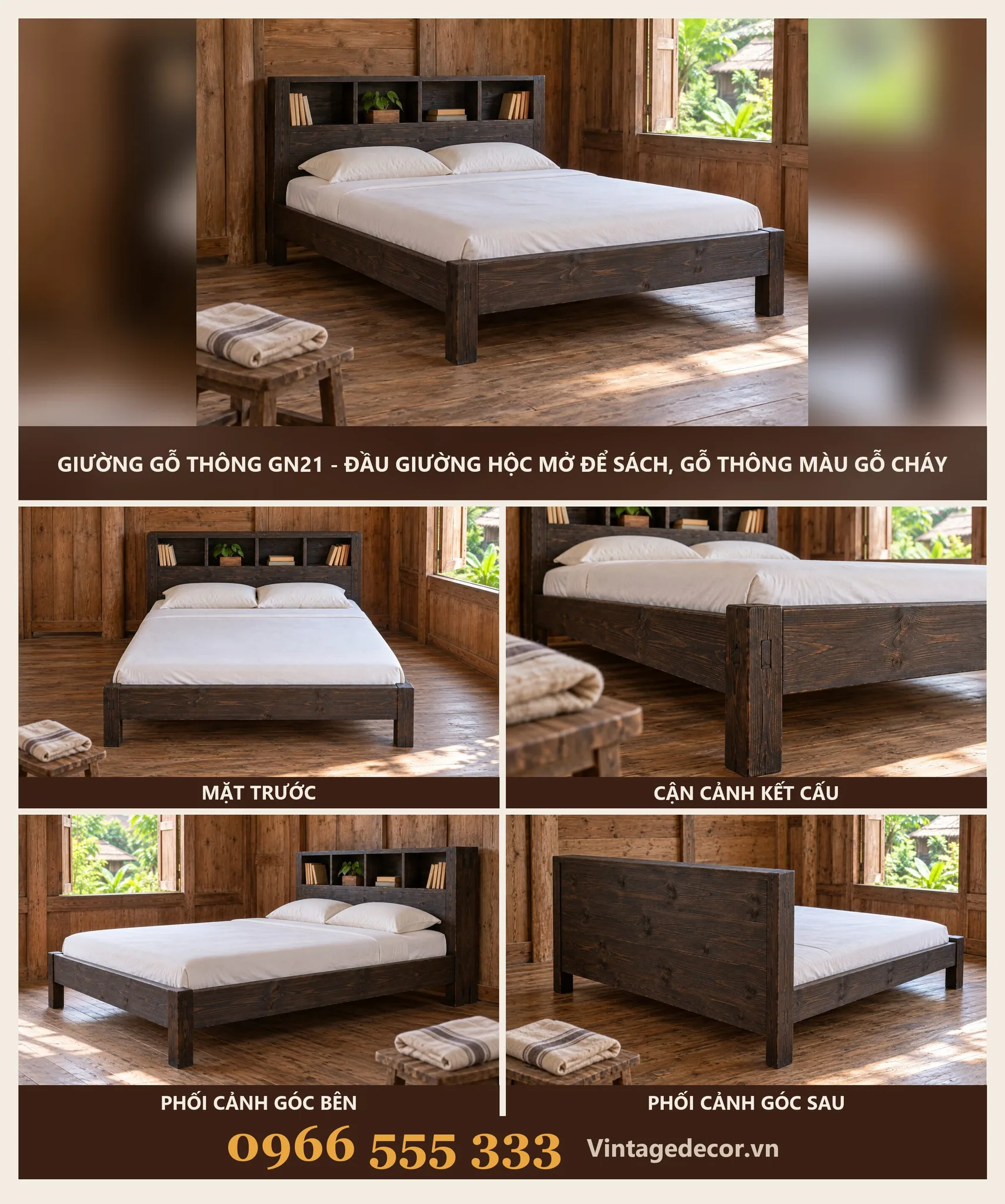 Giường Gỗ GN21 Hộc Mở Để Sách