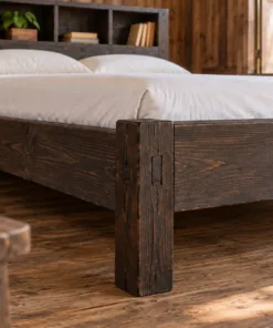 Giường gỗ GN21 – cận góc chân vuông lớn, đầu chốt, thanh dày