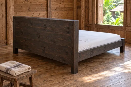 Giường gỗ GN21 – nhìn từ sau, vách ván phẳng không lộ hộc