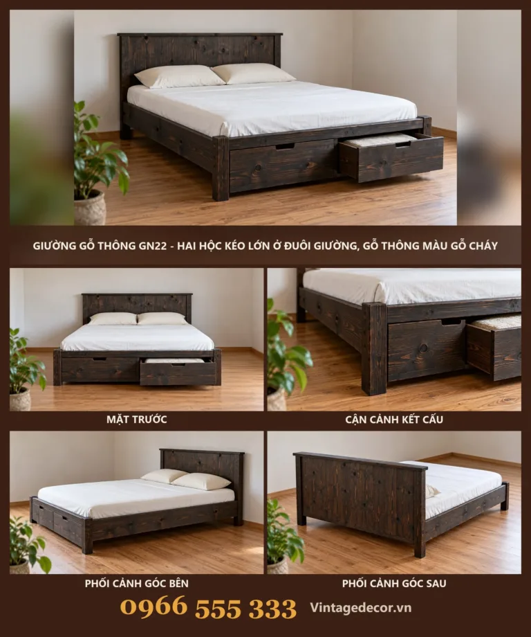 Giường Gỗ GN22 Hộc Kéo Lớn Đuôi Giường