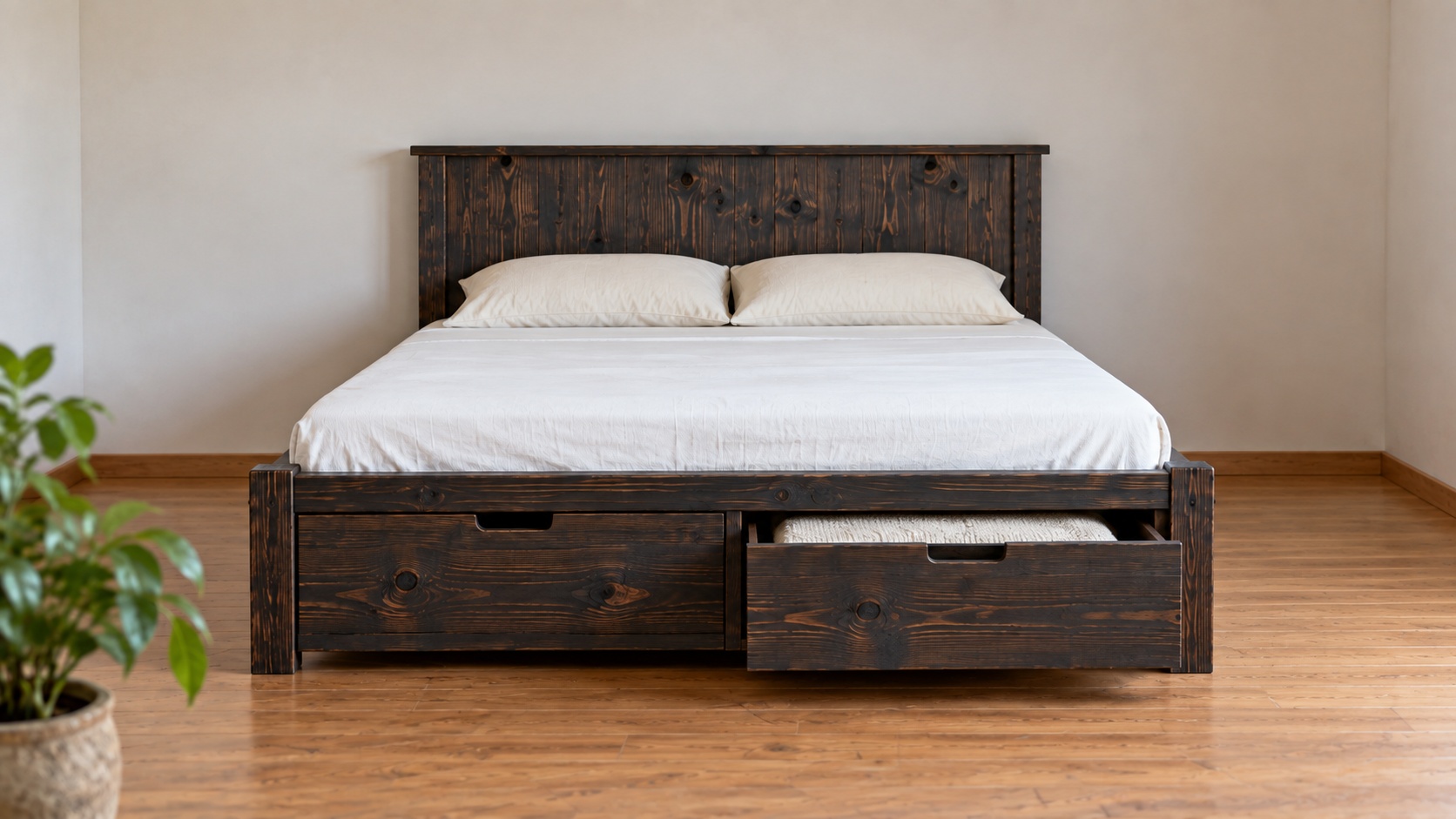 Giường Gỗ Thông GN22 - Hai Hộc Kéo Lớn Ở Đuôi Giường, Gỗ Thông Màu Gỗ Cháy Giường Gỗ Thông GN22 - Hai Hộc Kéo Lớn Ở Đuôi Giường, Gỗ Thông Màu Gỗ Cháy