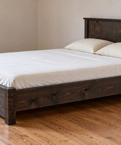 Giường Gỗ Thông GN22 - Hai Hộc Kéo Lớn Ở Đuôi Giường, Gỗ Thông Màu Gỗ Cháy