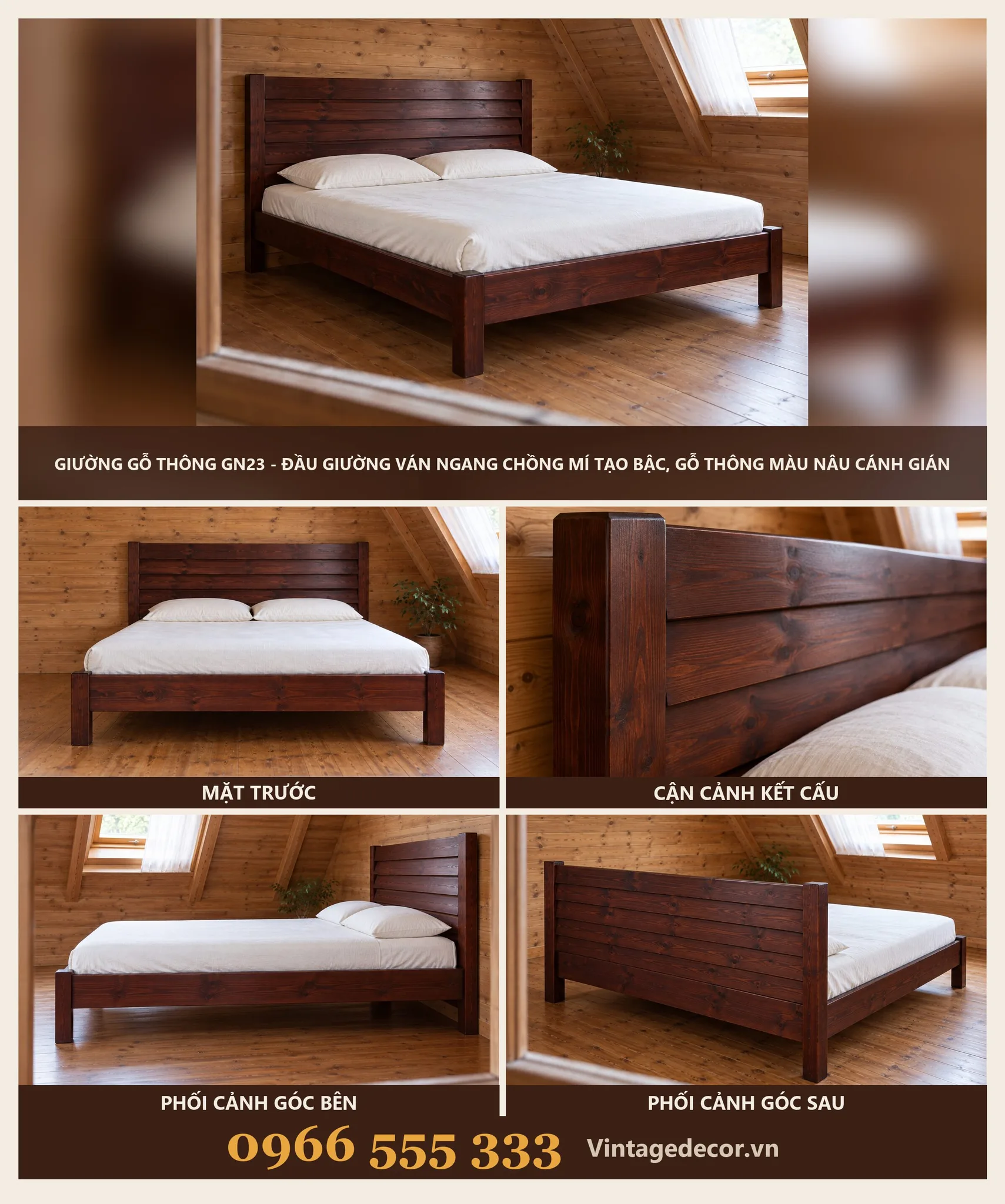 Giường Gỗ GN23 Ván Ngang Chồng Mí