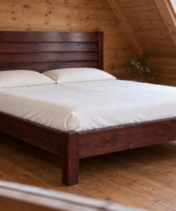 Giường Gỗ Thông GN23 - Đầu Giường Ván Ngang Chồng Mí Tạo Bậc, Gỗ Thông Màu Nâu Cánh Gián