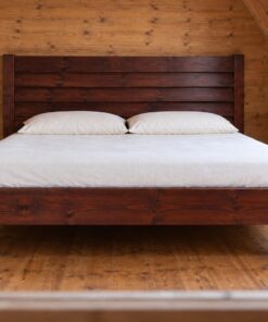 Giường Gỗ Thông GN23 - Đầu Giường Ván Ngang Chồng Mí Tạo Bậc, Gỗ Thông Màu Nâu Cánh Gián
