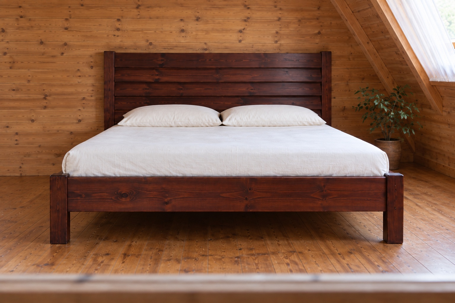 Giường Gỗ Thông GN23 - Đầu Giường Ván Ngang Chồng Mí Tạo Bậc, Gỗ Thông Màu Nâu Cánh Gián Giường Gỗ Thông GN23 - Đầu Giường Ván Ngang Chồng Mí Tạo Bậc, Gỗ Thông Màu Nâu Cánh Gián