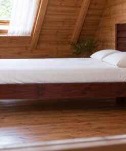 Giường Gỗ Thông GN23 - Đầu Giường Ván Ngang Chồng Mí Tạo Bậc, Gỗ Thông Màu Nâu Cánh Gián