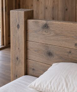 Giường Gỗ Thông GN24 - Đầu Giường Hai Trụ Vuông Ván Ngang Giữa, Gỗ Thông Màu Vintage