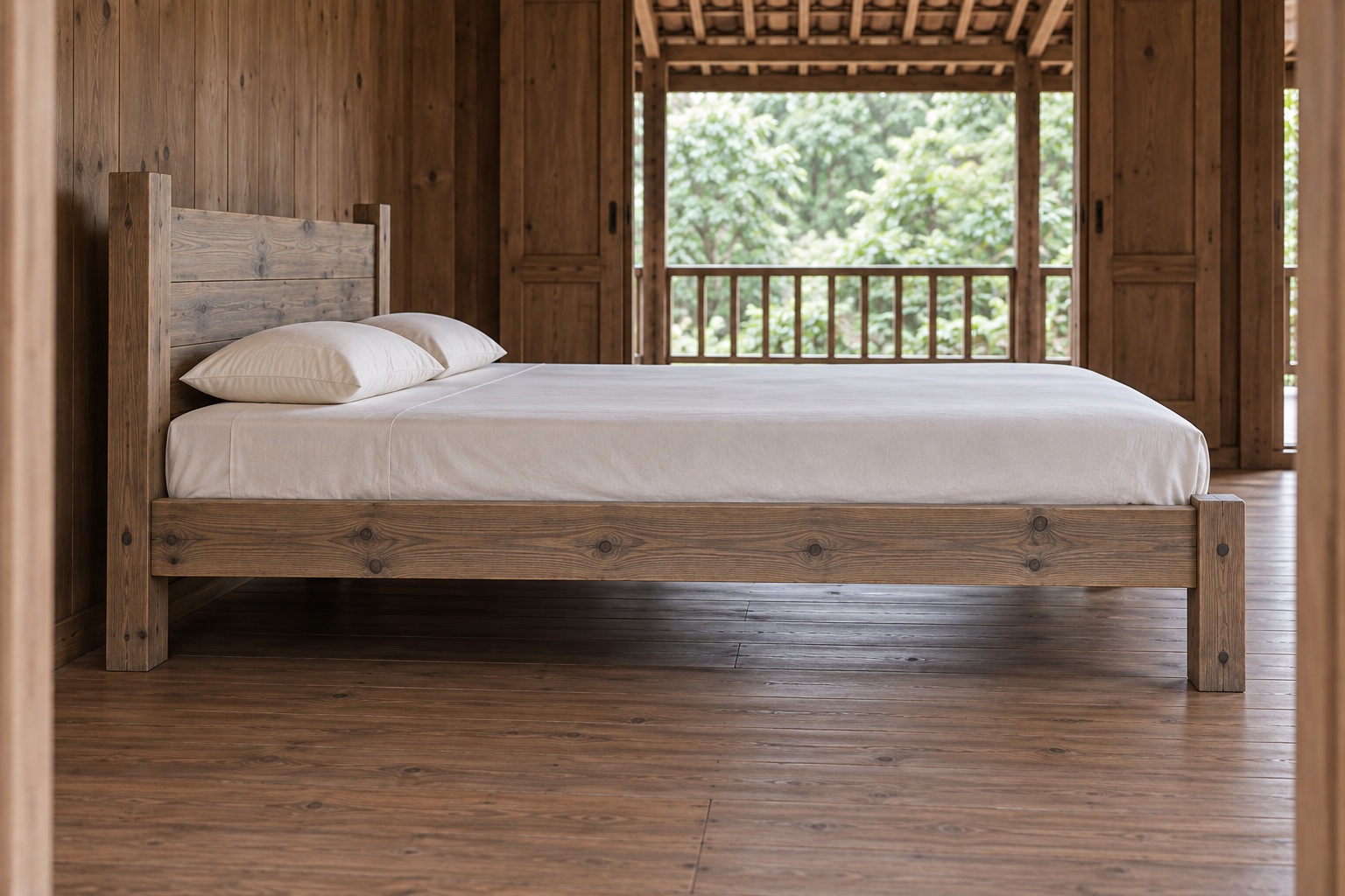 Giường Gỗ Thông GN24 - Đầu Giường Hai Trụ Vuông Ván Ngang Giữa, Gỗ Thông Màu Vintage Giường Gỗ Thông GN24 - Đầu Giường Hai Trụ Vuông Ván Ngang Giữa, Gỗ Thông Màu Vintage