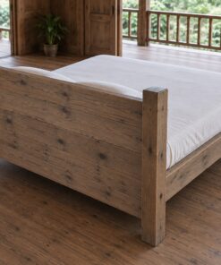 Giường Gỗ Thông GN24 - Đầu Giường Hai Trụ Vuông Ván Ngang Giữa, Gỗ Thông Màu Vintage