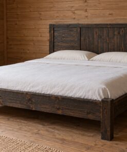 Giường Gỗ Thông GN25 - Đầu Giường Ván Dọc Giữa Hai Bên Ván Ngang, Gỗ Thông Màu Gỗ Cháy