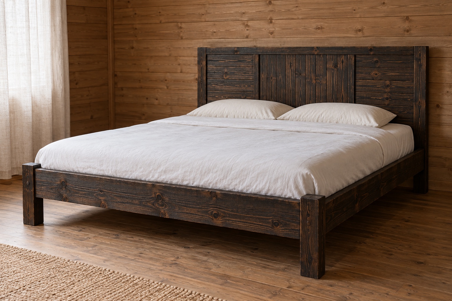 Giường Gỗ Thông GN25 - Đầu Giường Ván Dọc Giữa Hai Bên Ván Ngang, Gỗ Thông Màu Gỗ Cháy Giường Gỗ Thông GN25 - Đầu Giường Ván Dọc Giữa Hai Bên Ván Ngang, Gỗ Thông Màu Gỗ Cháy