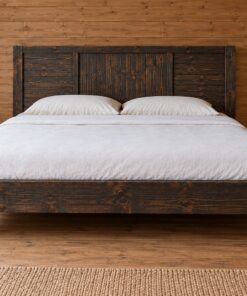 Giường Gỗ Thông GN25 - Đầu Giường Ván Dọc Giữa Hai Bên Ván Ngang, Gỗ Thông Màu Gỗ Cháy
