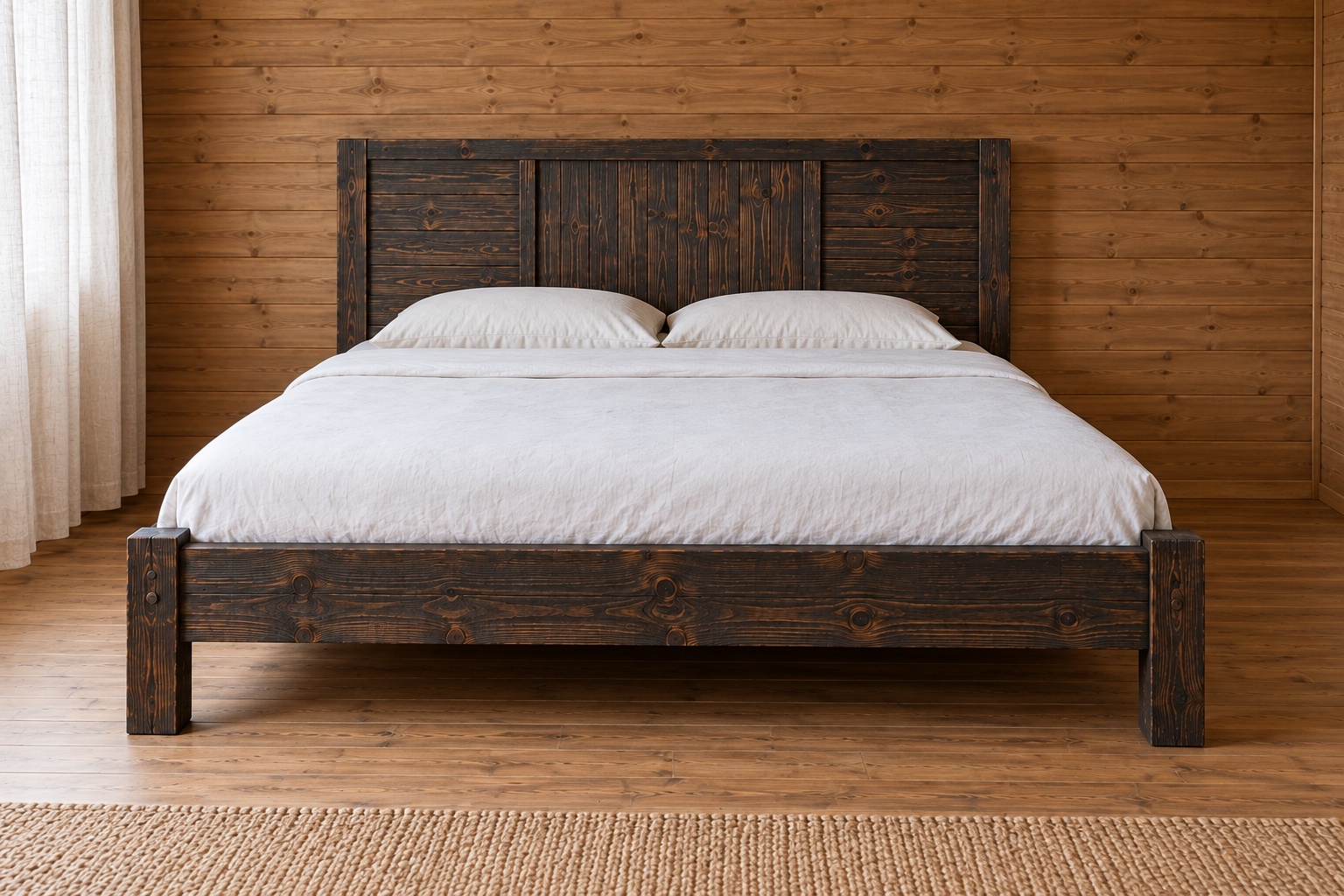 Giường Gỗ Thông GN25 - Đầu Giường Ván Dọc Giữa Hai Bên Ván Ngang, Gỗ Thông Màu Gỗ Cháy Giường Gỗ Thông GN25 - Đầu Giường Ván Dọc Giữa Hai Bên Ván Ngang, Gỗ Thông Màu Gỗ Cháy