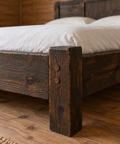 Giường Gỗ Thông GN25 - Đầu Giường Ván Dọc Giữa Hai Bên Ván Ngang, Gỗ Thông Màu Gỗ Cháy