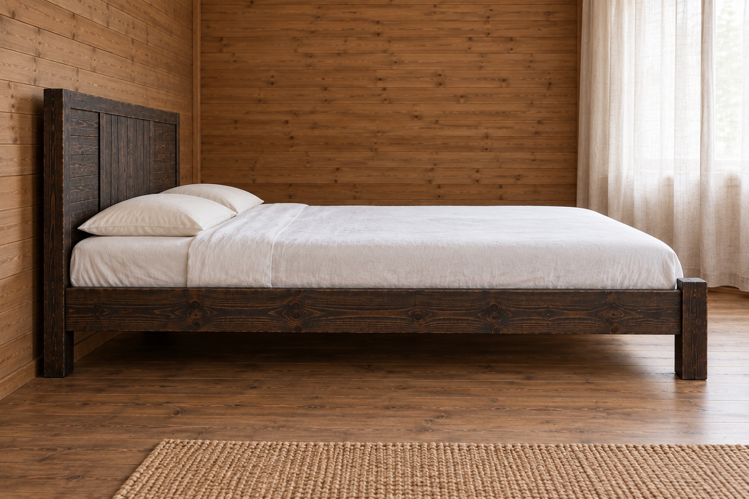 Giường Gỗ Thông GN25 - Đầu Giường Ván Dọc Giữa Hai Bên Ván Ngang, Gỗ Thông Màu Gỗ Cháy Giường Gỗ Thông GN25 - Đầu Giường Ván Dọc Giữa Hai Bên Ván Ngang, Gỗ Thông Màu Gỗ Cháy