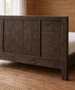 Giường Gỗ Thông GN25 - Đầu Giường Ván Dọc Giữa Hai Bên Ván Ngang, Gỗ Thông Màu Gỗ Cháy