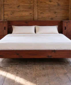 Giường gỗ GN26 nhìn thẳng – hai hộc cao hơn nệm kẹp tấm đầu giường